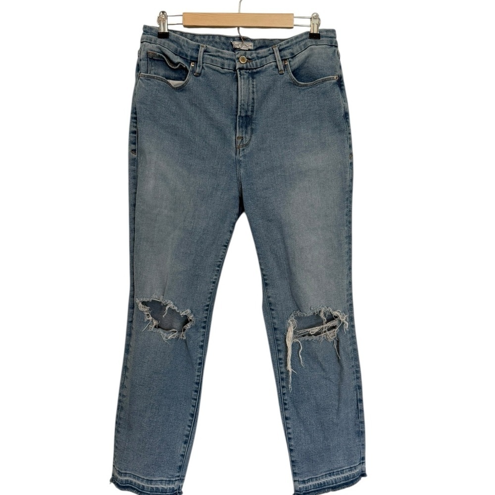 Good American Womens Jeans Size 14 High Rise Straight Leg Distressed Festival.